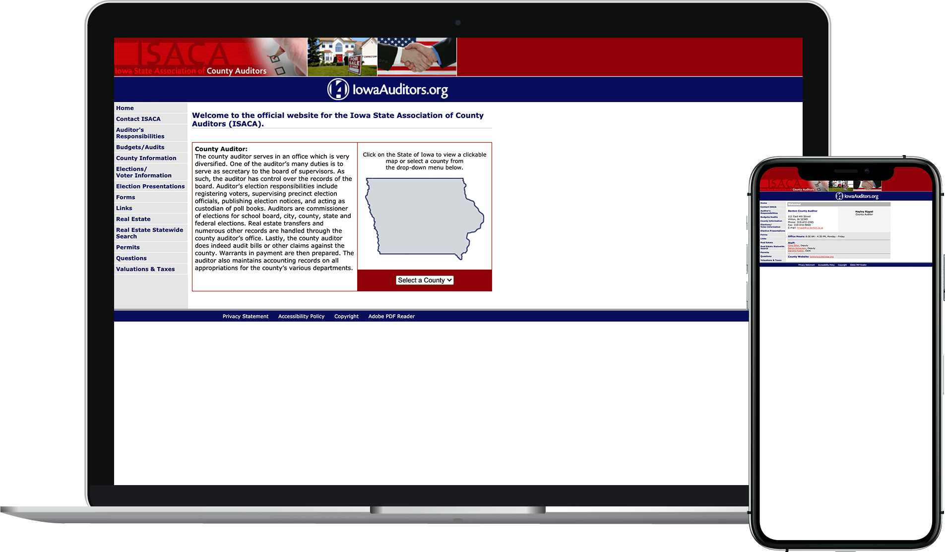Former website for the Iowa State Association of County Auditors (ISACA)