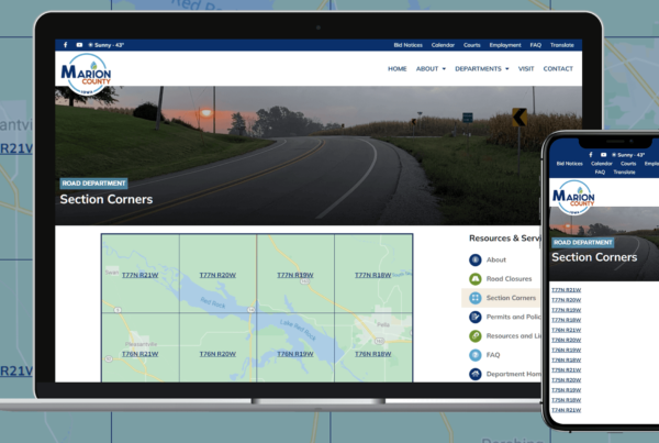 Marion County Section Corners feature on desktop and mobile devices