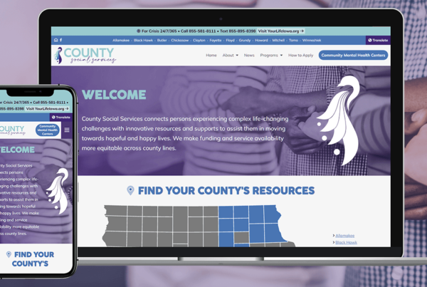 Desktop and mobile view of County Social Services' new website.