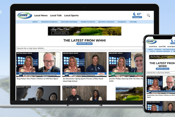 WHHI website homepage on desktop and mobile. Background image of Hilton Head walkway to the beach.