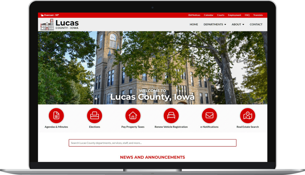 Lucas County website homepage on laptop