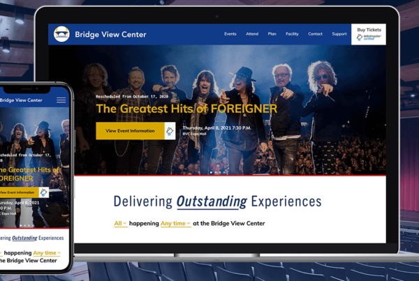 Bridge View Center website homepage on laptop and mobile phone.