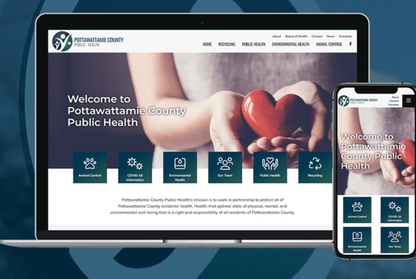Pottawattamie County Public Health website homepage on laptop and mobile devices.