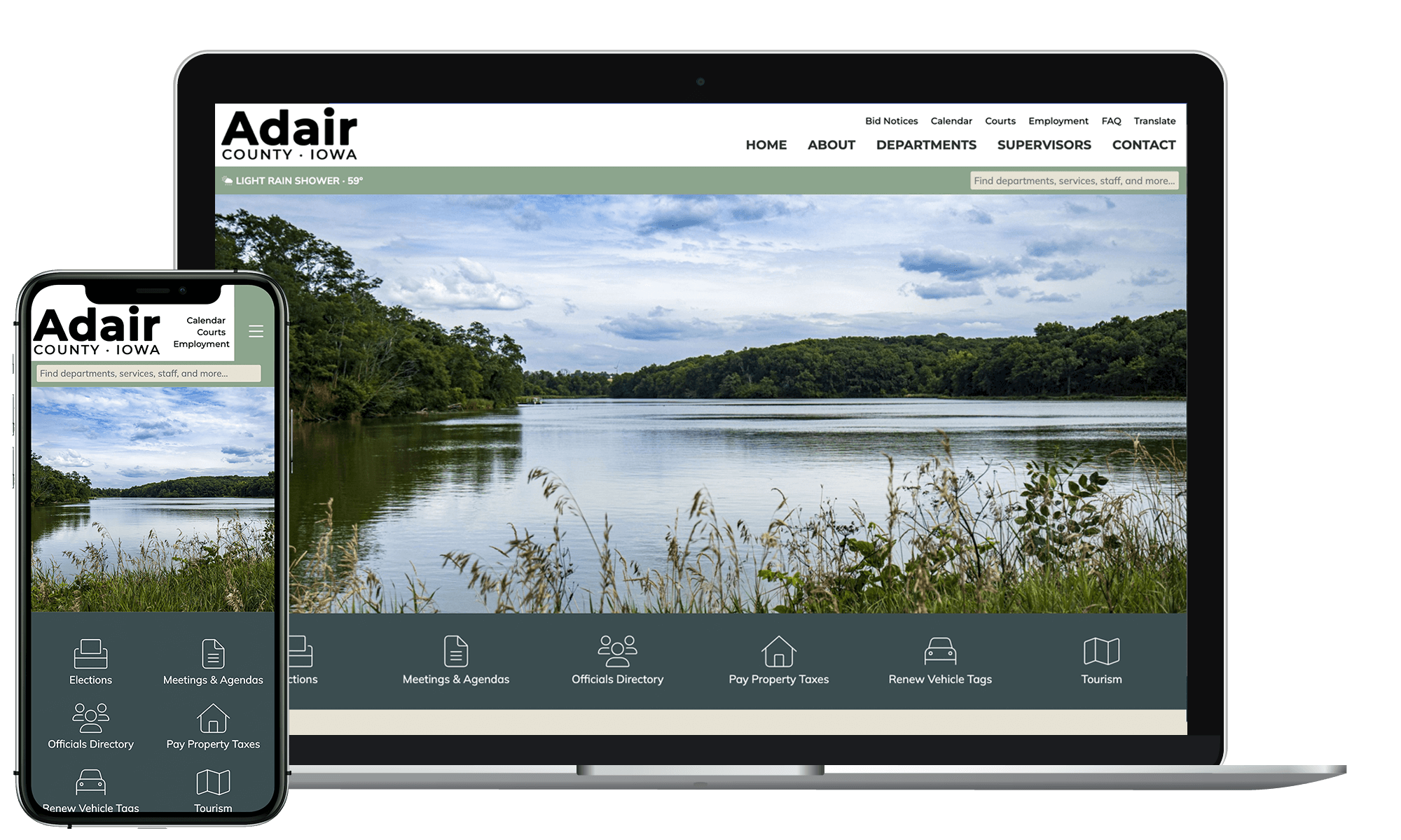 Adair County, Iowa, website on laptop and mobile devices.