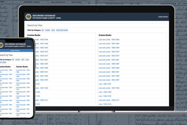 Pottawattamie County Recorder Database website on laptop and mobile device.