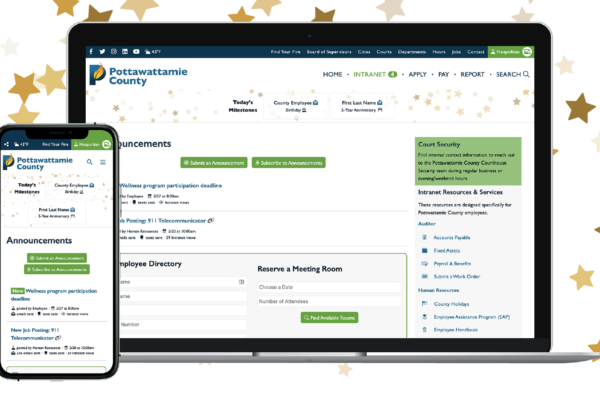 Pottawattamie County intranet on desktop and mobile device.