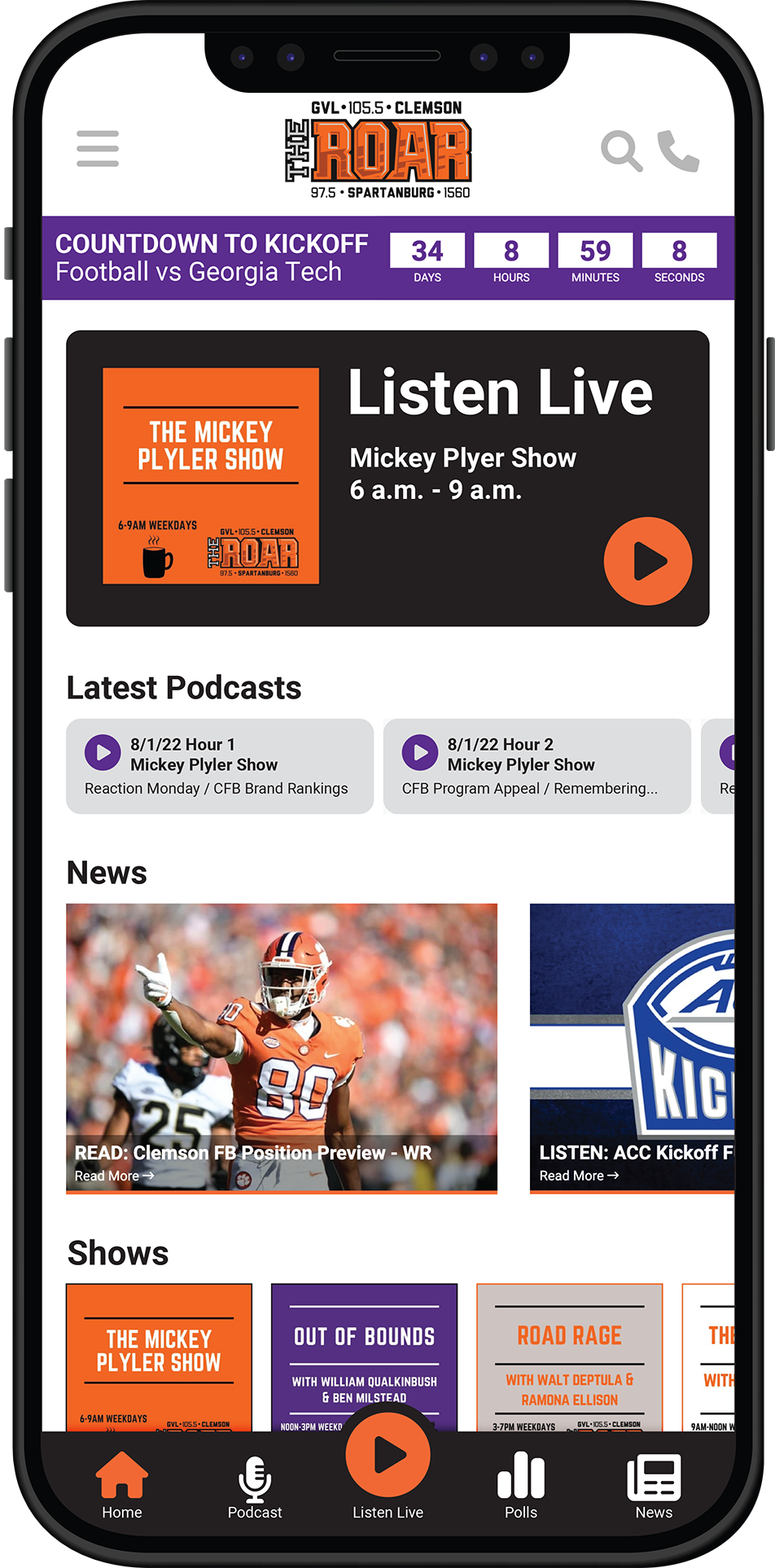 The Roar 97.5 mobile app