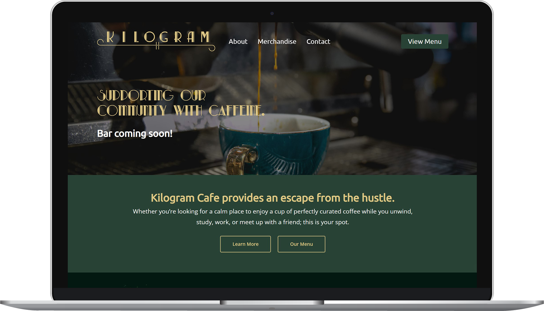 Kilogram Cafe website homepage on laptop.