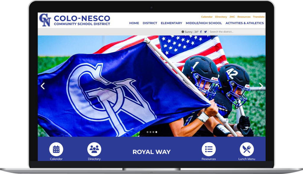 Colo-NESCO Community School District website homepage on laptop.