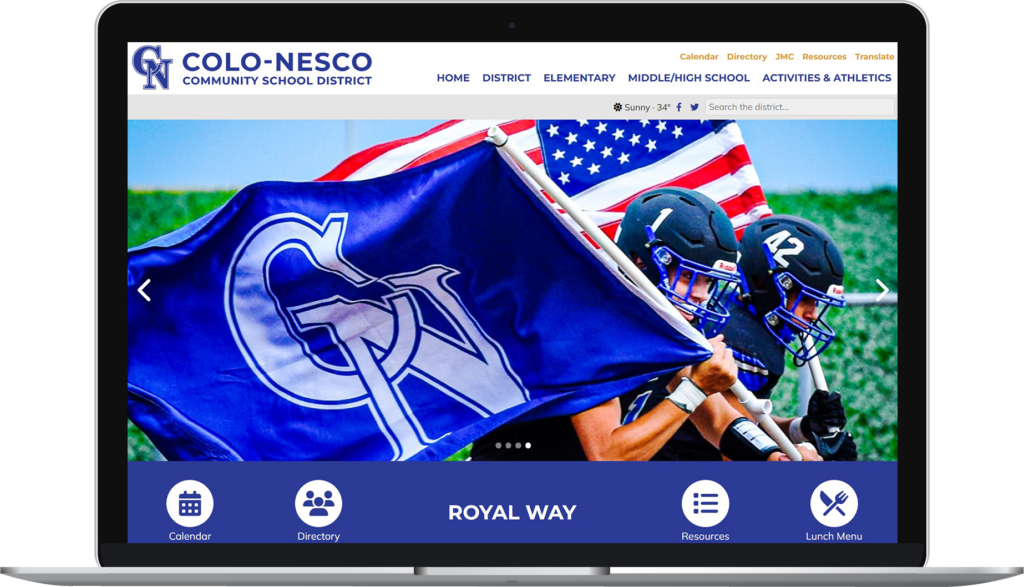 Colo-NESCO Community School District website homepage on laptop.