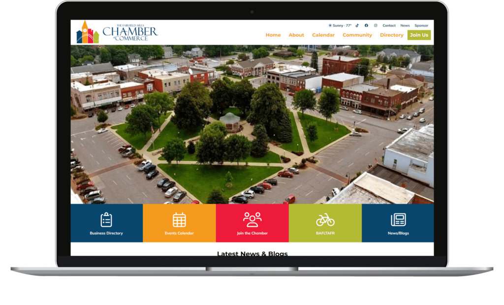 Fairfield Chamber website homepage on a laptop.