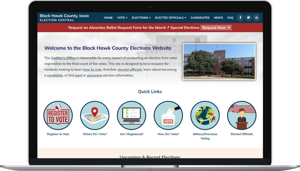 Blackhawk County Elections website homepage.