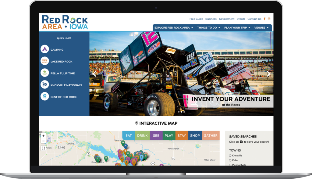 Red Rock Area website homepage on laptop.