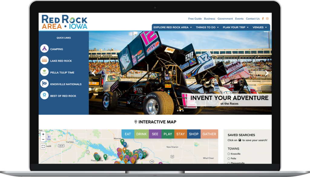 Red Rock Area website homepage on laptop.