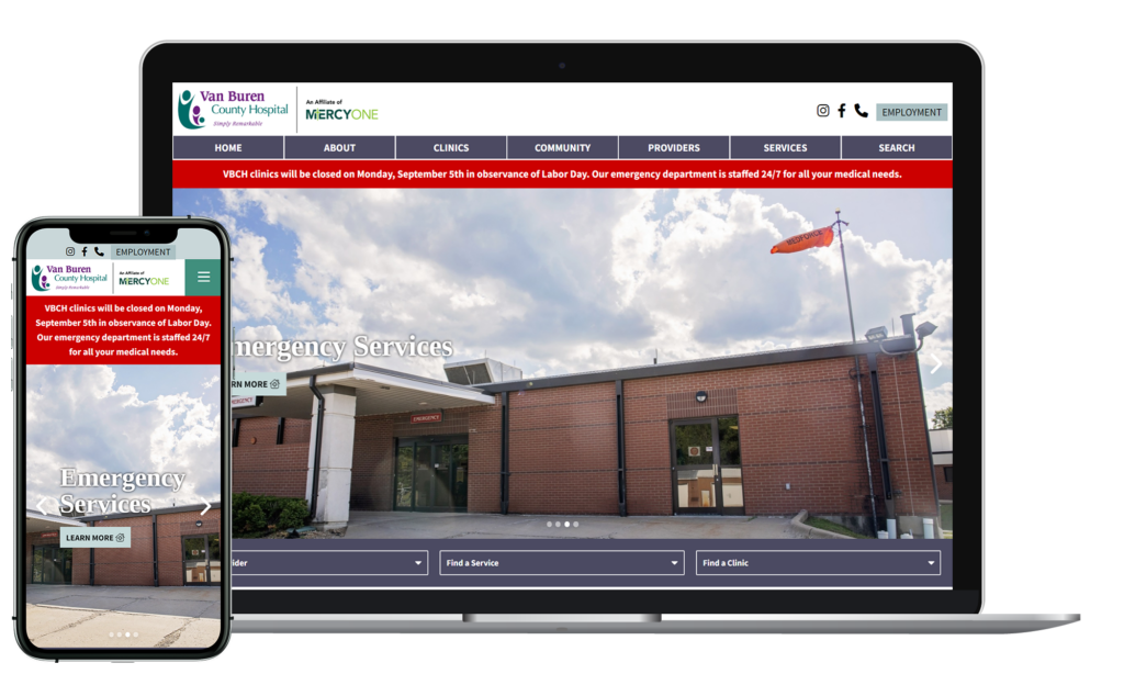 Van Buren County Hospital website homepage on laptop.