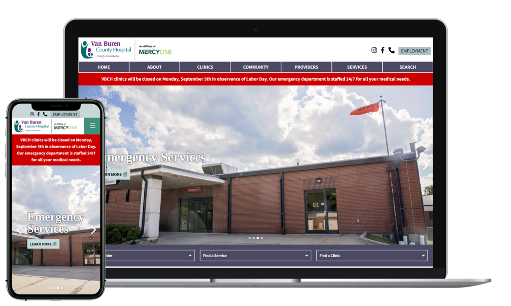 Van Buren County Hospital website homepage on laptop.