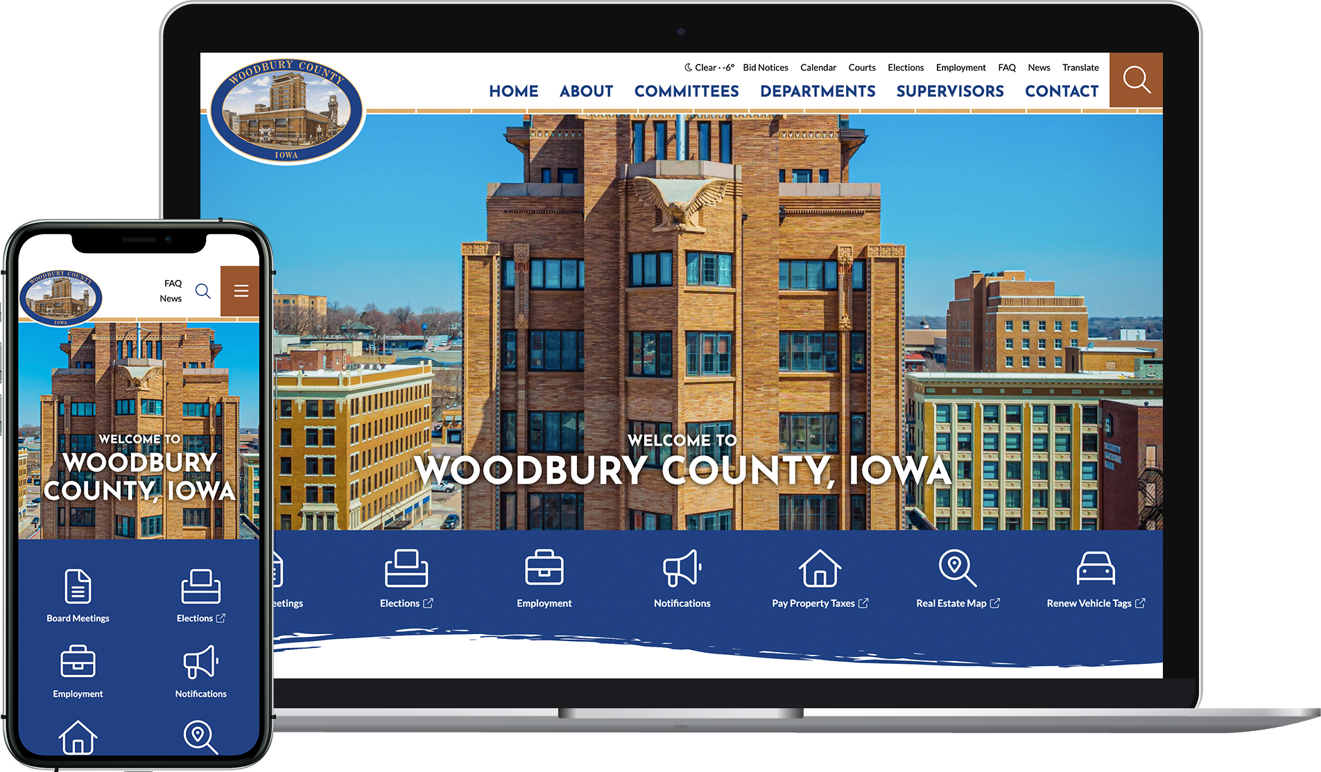 Woodbury County, Iowa, website on laptop and mobile.