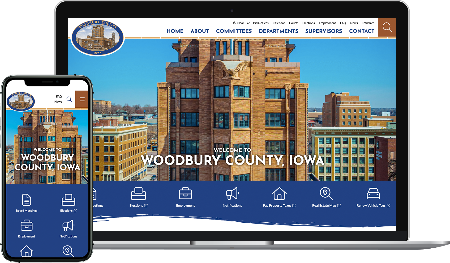 Woodbury County, Iowa, website on laptop and mobile.