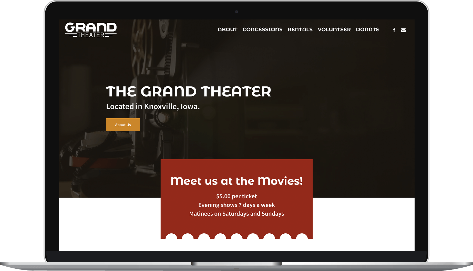 After shot of new Grand Theater website on a laptop.