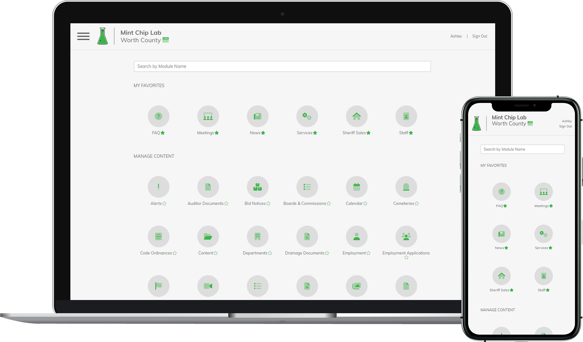 Mint Chip Lab dashboard designed for counties.