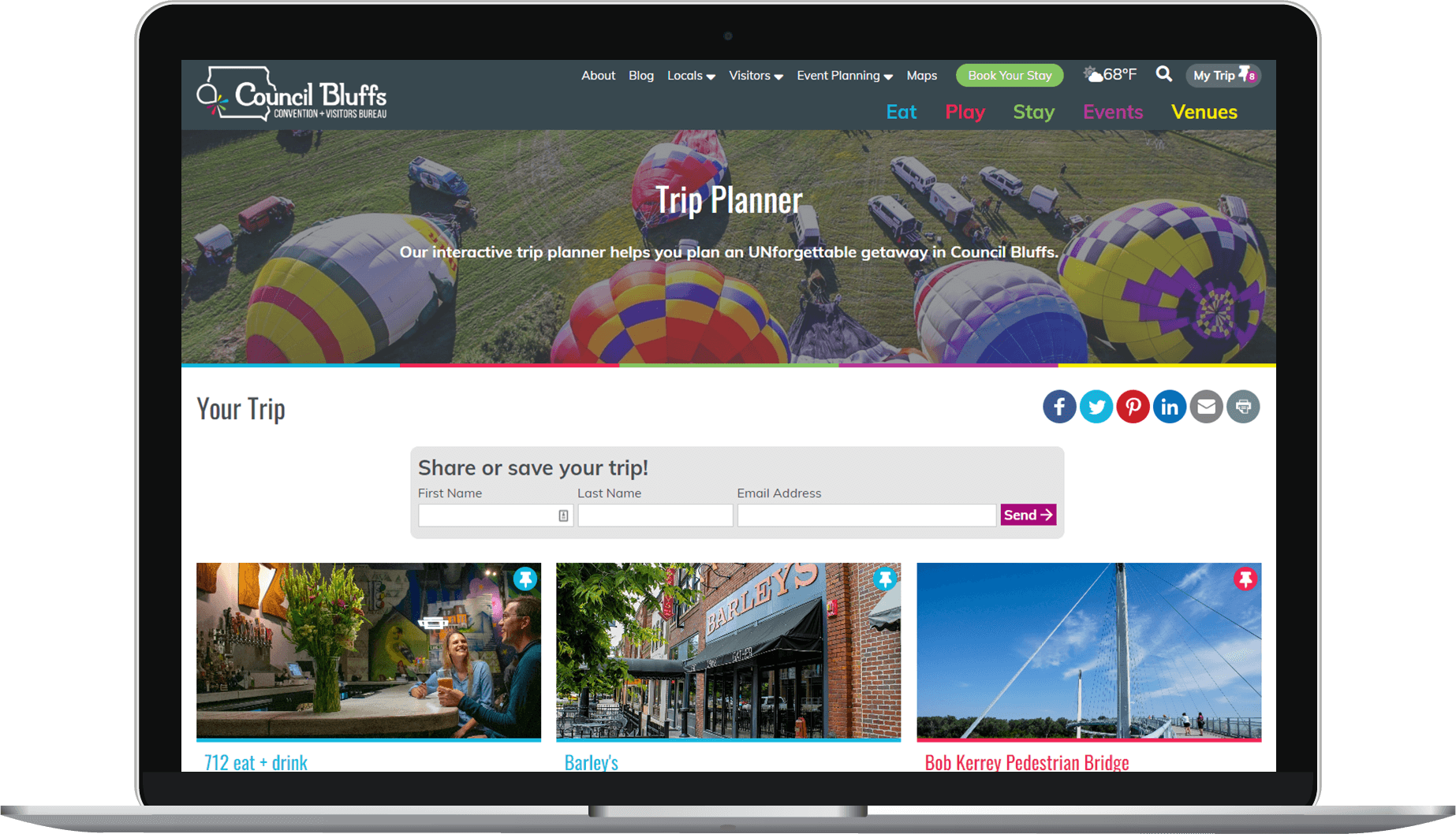 Trip Planning tool designed for the Council Bluffs Convention & Visitors Bureau.