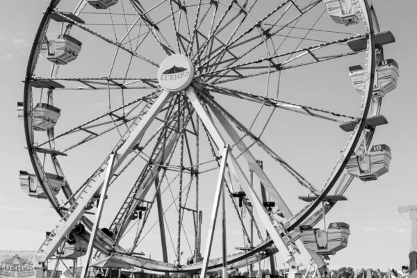 Neapolitan Labs team members in front of the Iowa State Fair ferris wheel.