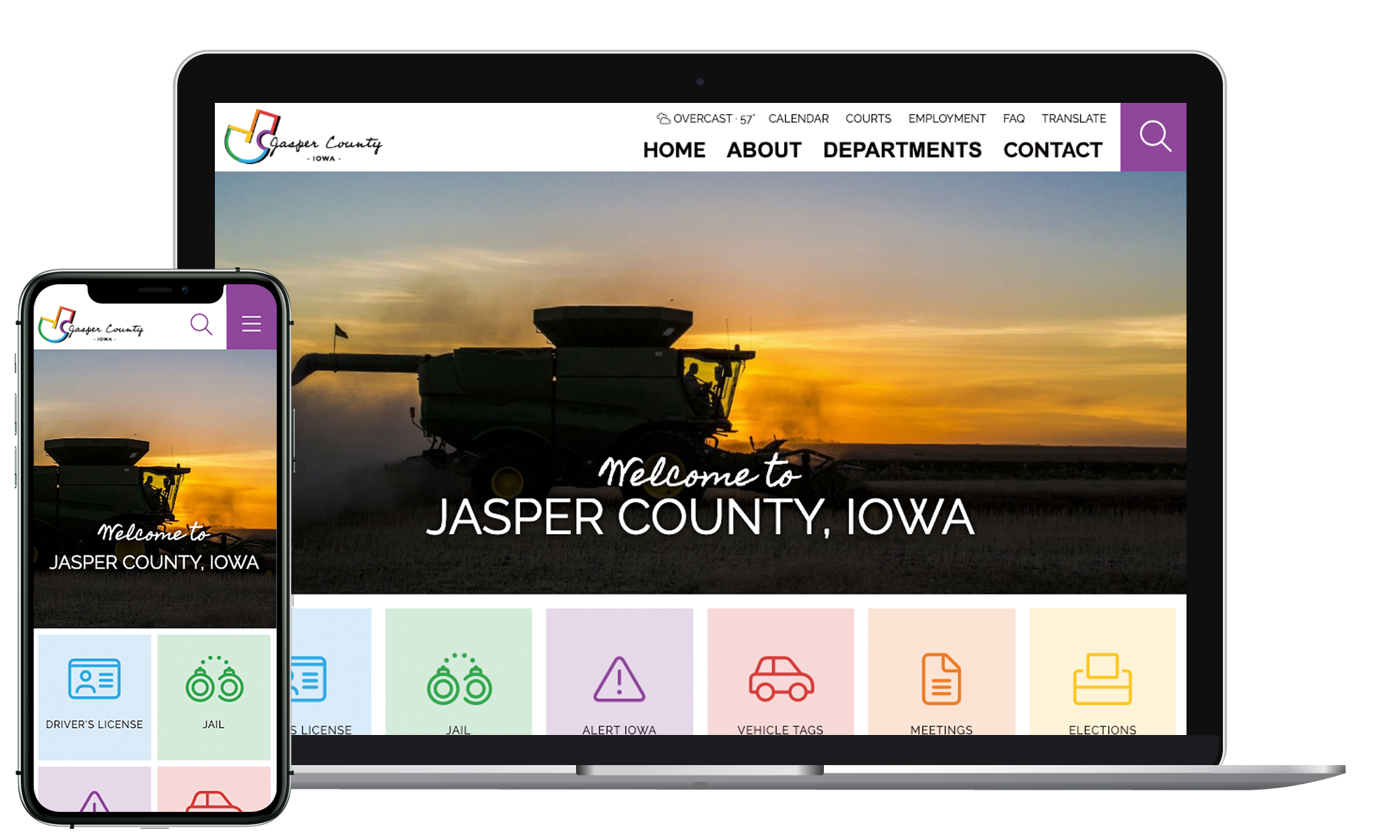 Jasper County, Iowa's website homepage on a laptop and phone.
