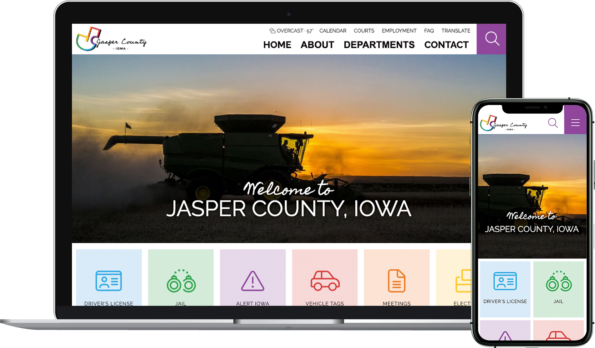 The previous version of the Jasper County, Iowa, website on a laptop and phone.