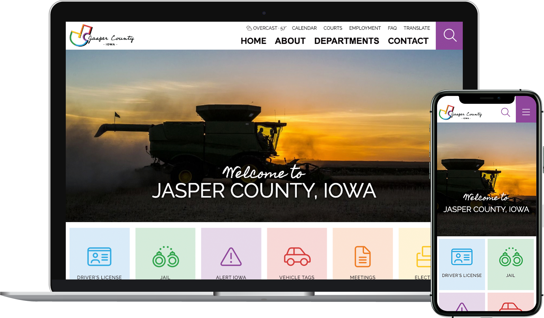 The previous version of the Jasper County, Iowa, website on a laptop and phone.