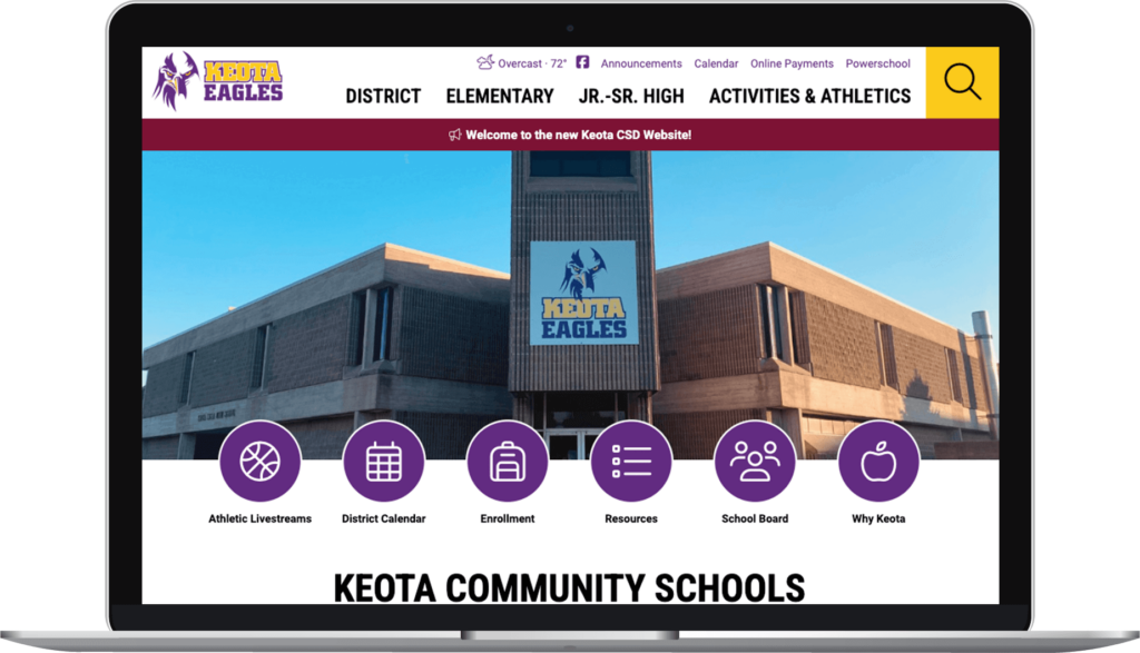 Keota Community School District website homepage